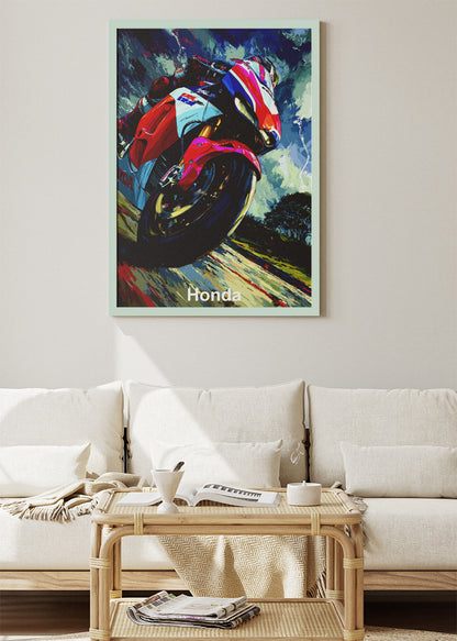 Honda Superbike Open Road Motion Wall Art Poster & Canvas