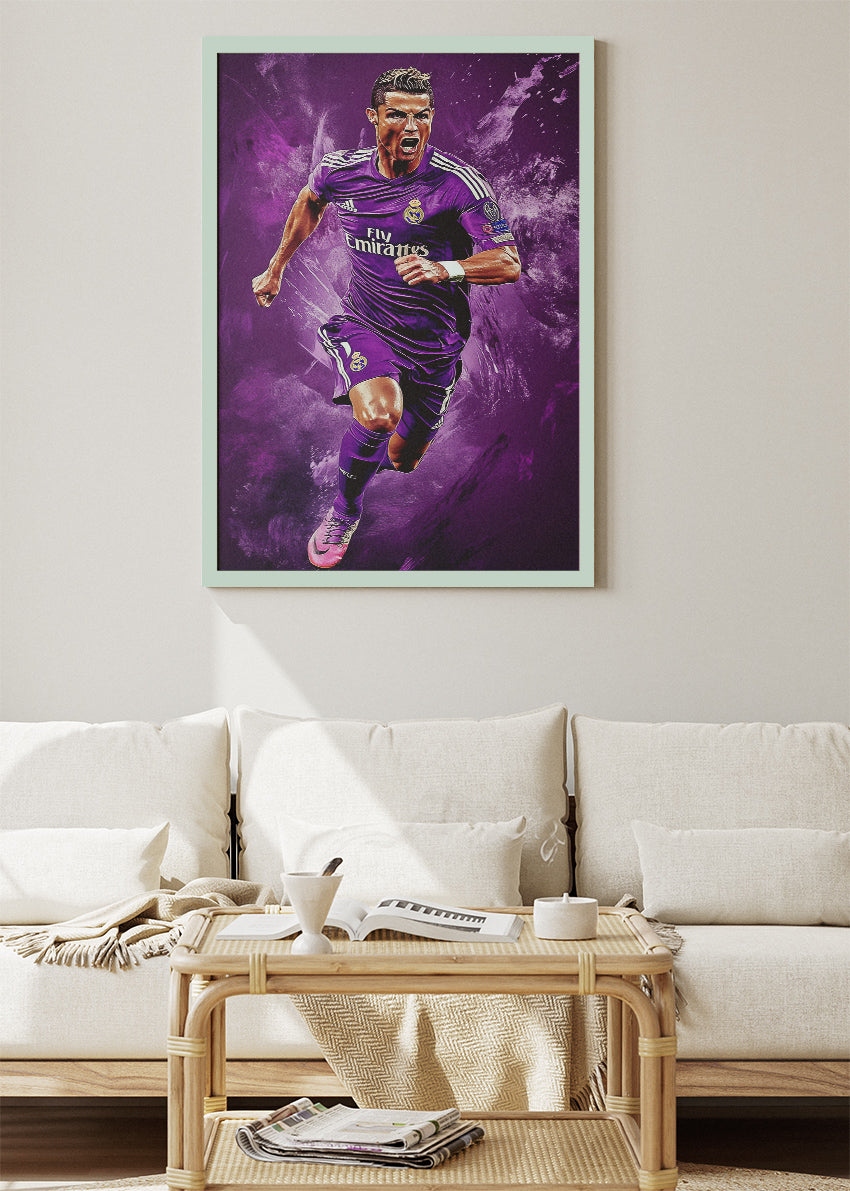 Cristiano Ronaldo Real Madrid Purple Kit Wall Art | Dynamic Football Poster & Canvas