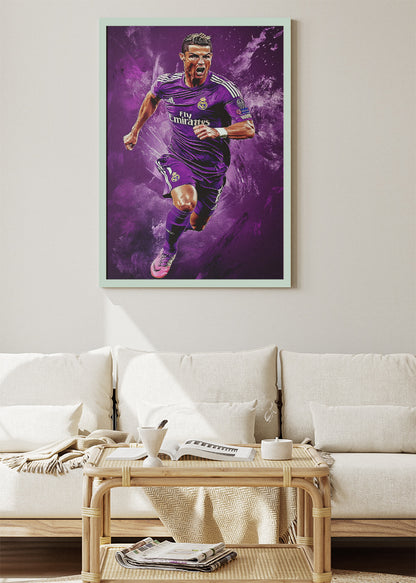 Cristiano Ronaldo Real Madrid Purple Kit Wall Art | Dynamic Football Poster & Canvas