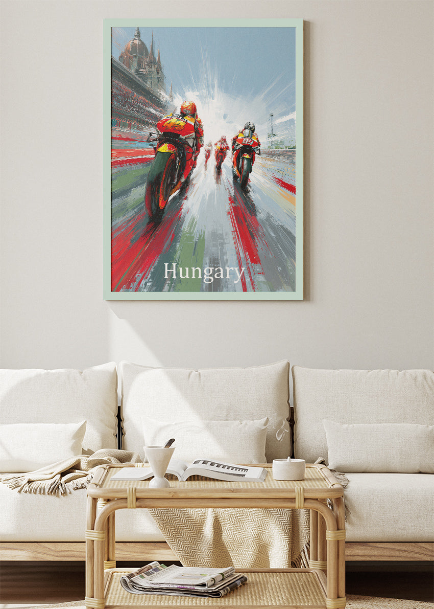 Hungary Motorcycle Racing Motion Wall Art Poster & Canvas