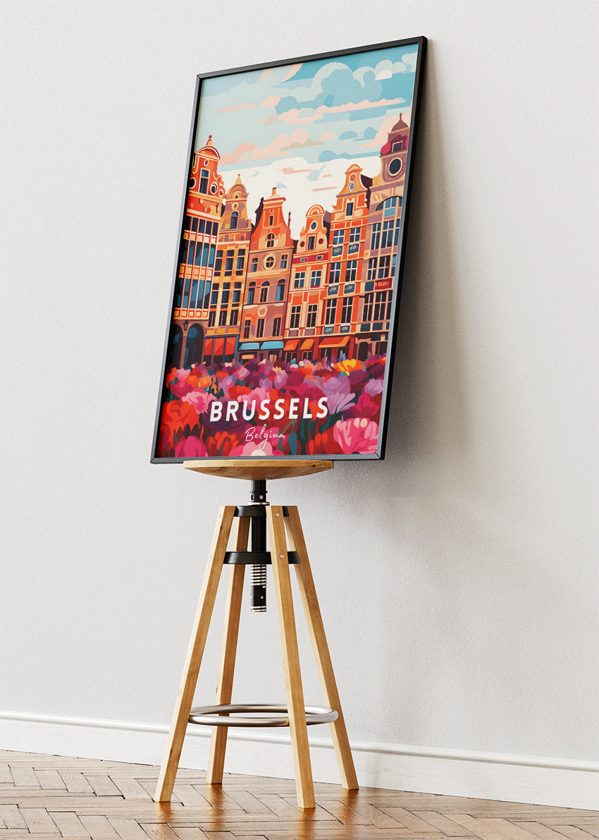 Brussels Grand Place Travel Poster & Canvas Print – Belgium Wall Art