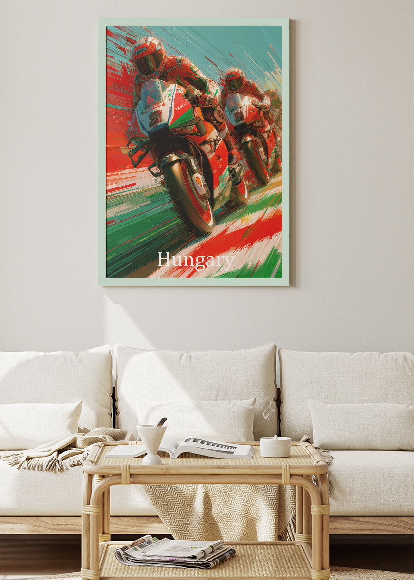 Hungary Motorcycle Racing Pack Motion Wall Art Poster & Canvas