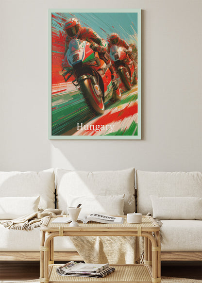 Hungary Motorcycle Racing Pack Motion Wall Art Poster & Canvas