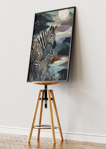 Zebra Family Poster & Canvas Print – Modern Safari Wildlife Art