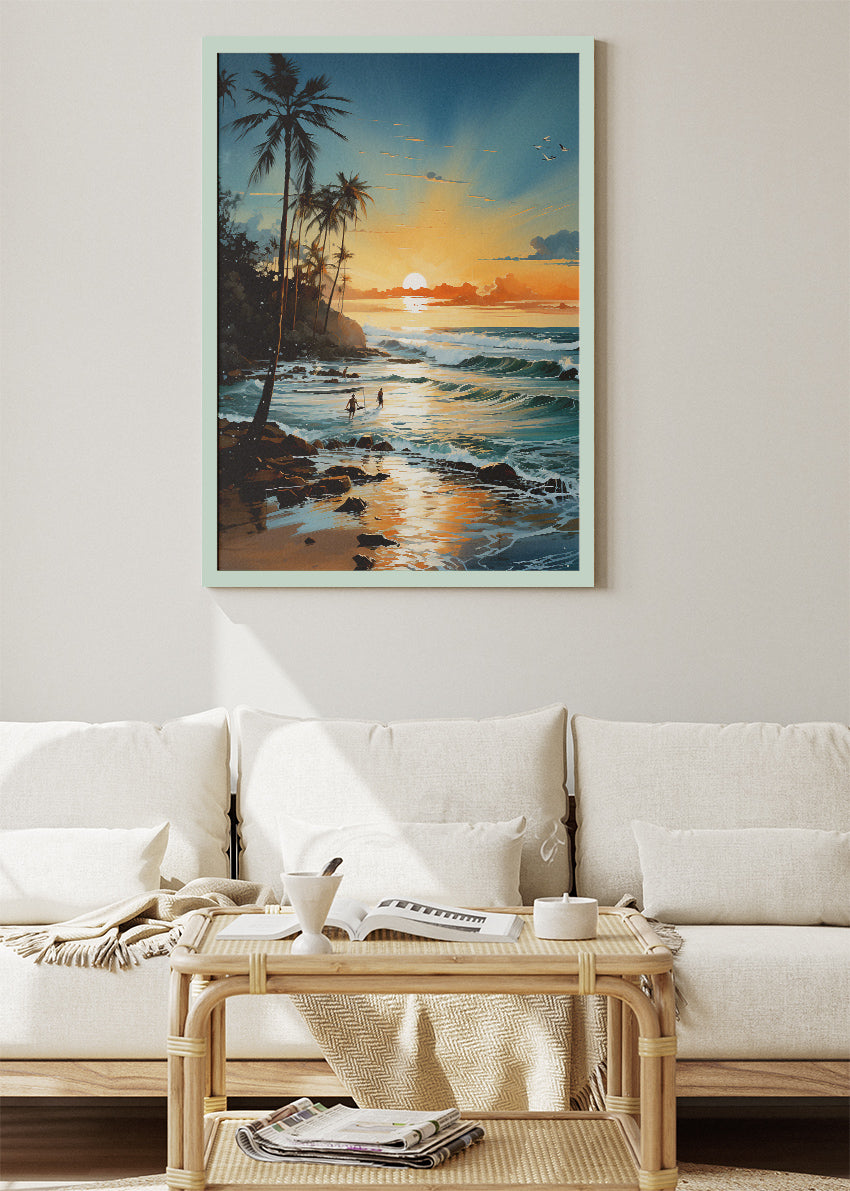 Golden Hour Tropical Coast – Sunset Beach Canvas & Poster Print – AI PRINT LAB