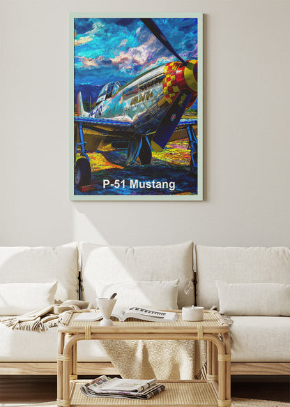 P-51 Mustang Poster & Canvas Print – Illustrated WWII Fighter Aircraft Wall Art
