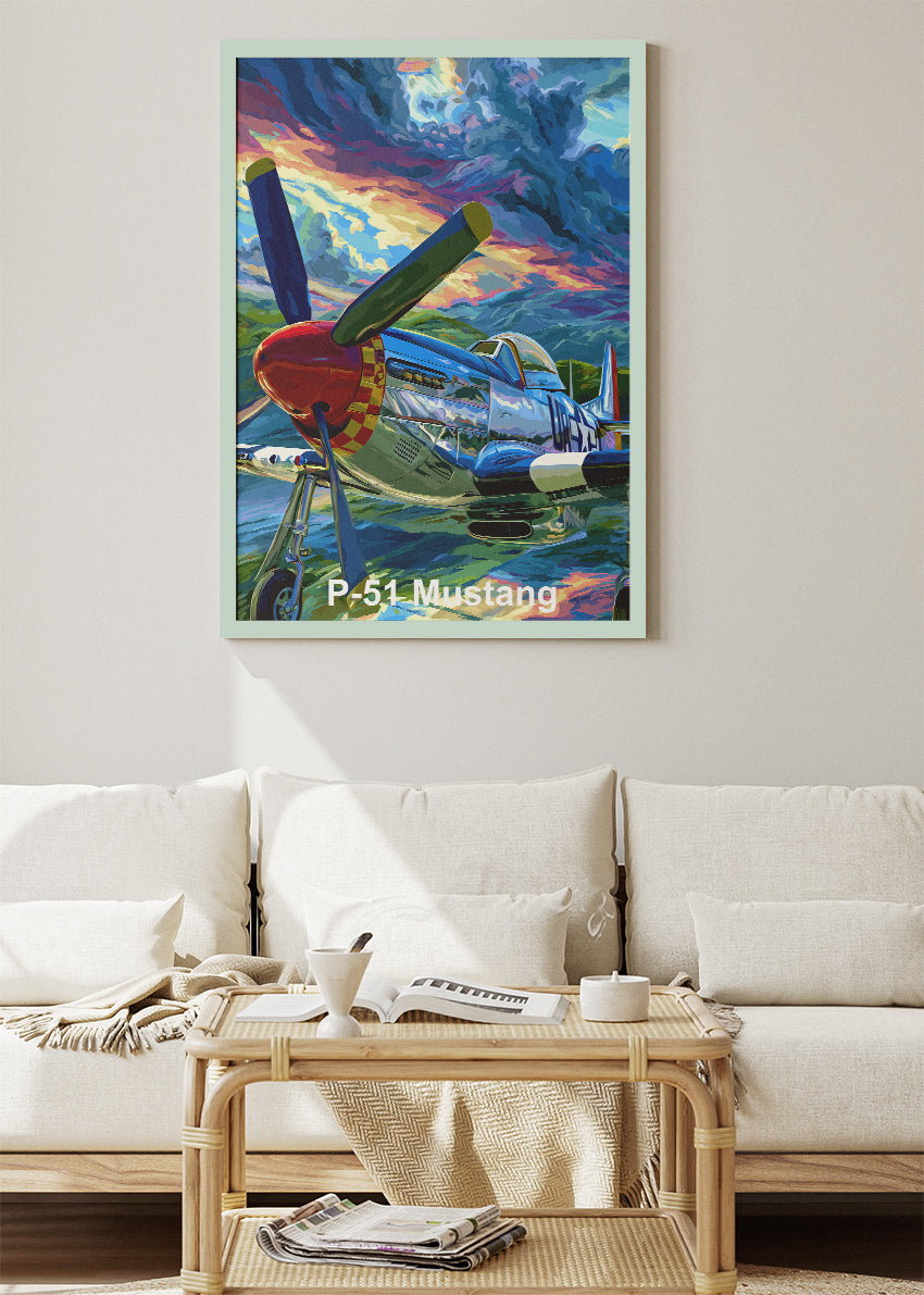 P-51 Mustang Poster & Canvas Print – Illustrated WWII Fighter Plane Wall Art