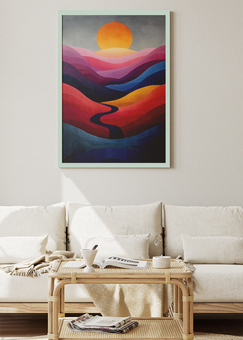 Abstract Sunset Hills – Modern Color Block Landscape Canvas & Poster Print – AI PRINT LAB