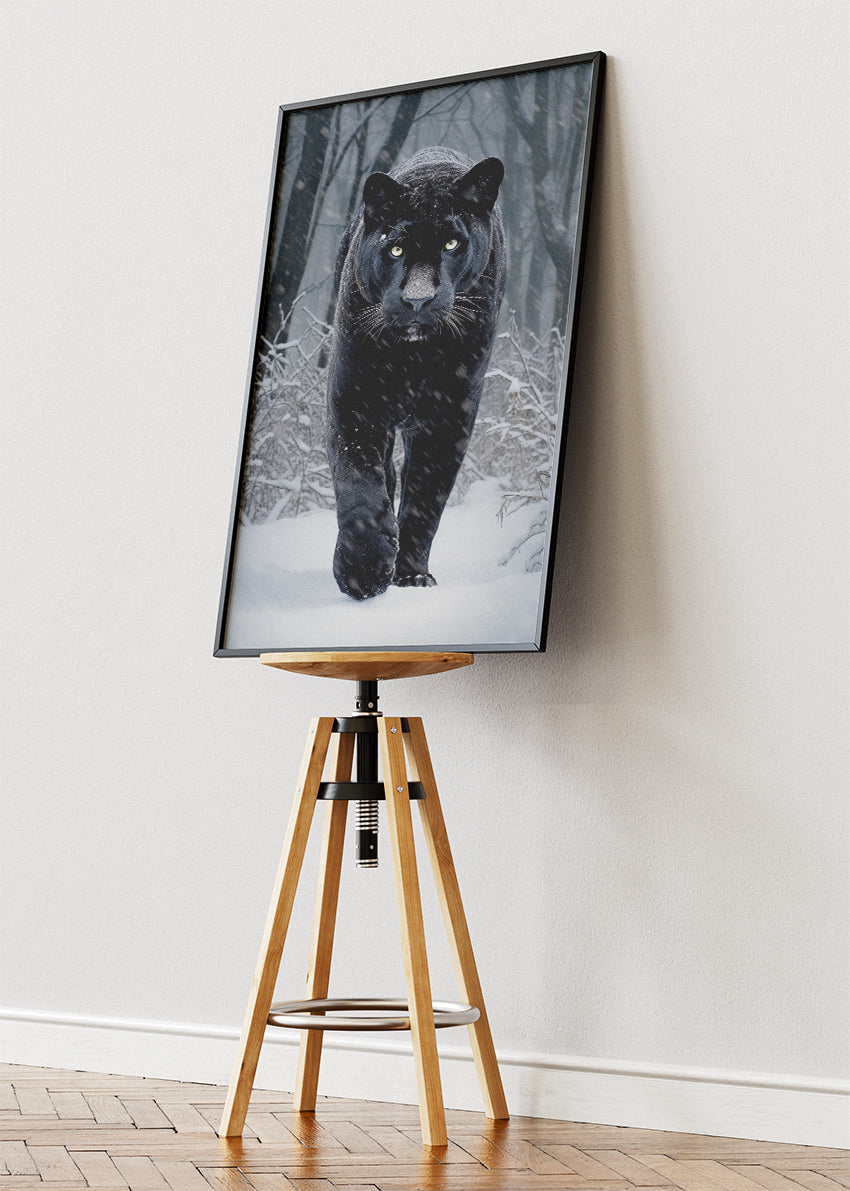 Black Panther Poster & Canvas Print – Majestic Snow Wildlife Art