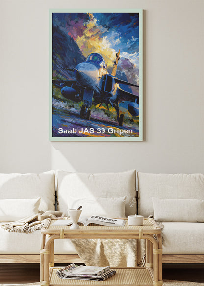 Saab JAS 39 Gripen Poster & Canvas Print – Illustrated Fighter Jet Wall Art