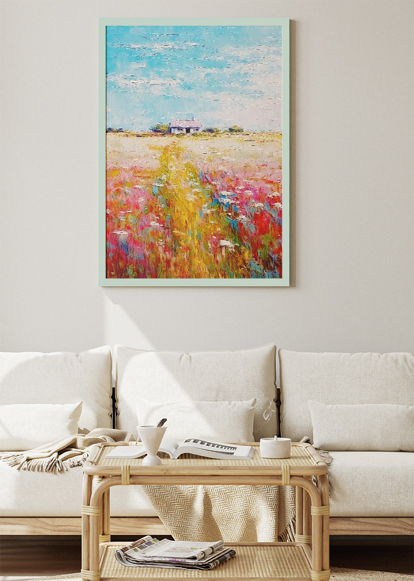 Vibrant Wildflower Path – Modern Impressionist Meadow Canvas & Poster Print – AI PRINT LAB