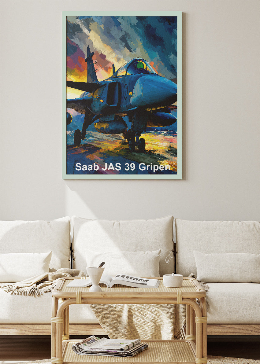 Saab JAS 39 Gripen Poster & Canvas Print – Dynamic Illustrated Fighter Jet Art