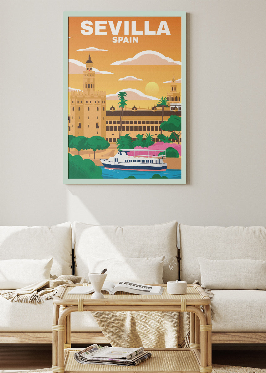 Sevilla Spain Poster & Canvas Print – Illustrated Andalusia Cityscape Art