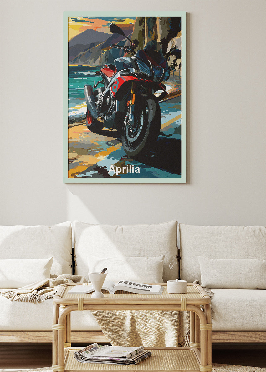 Aprilia Coastal Ride Motorcycle Wall Art Poster & Canvas