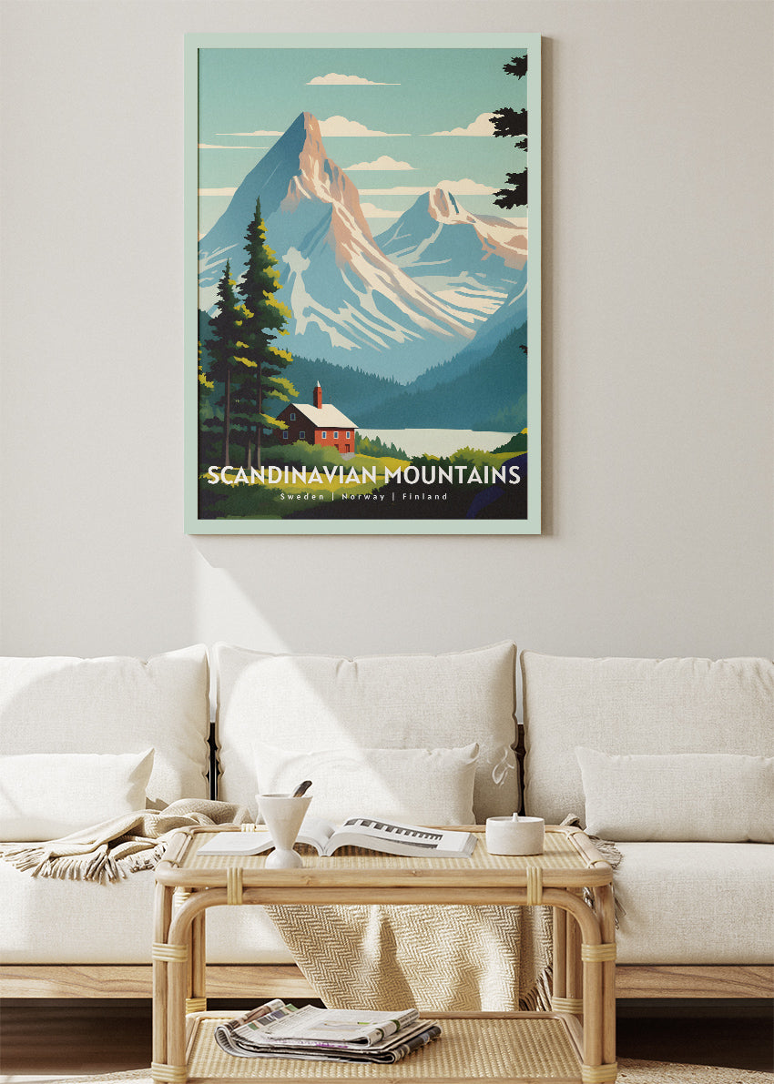 Scandinavian Mountains Poster & Canvas Print – Modern Illustrated Nordic Landscape Art