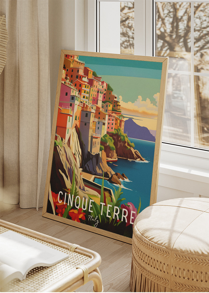 Cinque Terre Italy Poster & Canvas Print – Illustrated Coastal Village Art