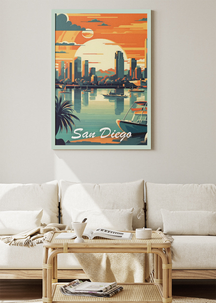 San Diego Sunset Skyline Poster & Canvas Print – Coastal Cityscape Wall Art