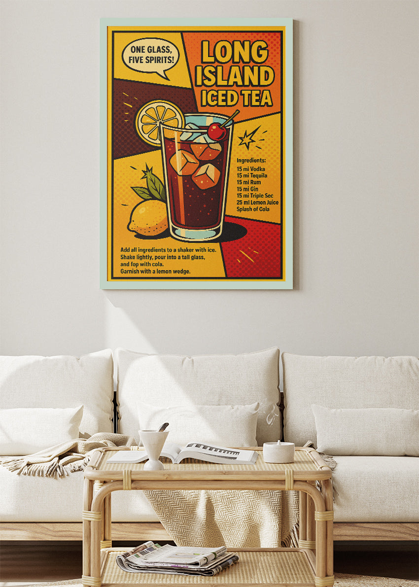 Long Island Iced Tea Pop Art Cocktail Poster & Canvas Print | Retro Bar Wall Art