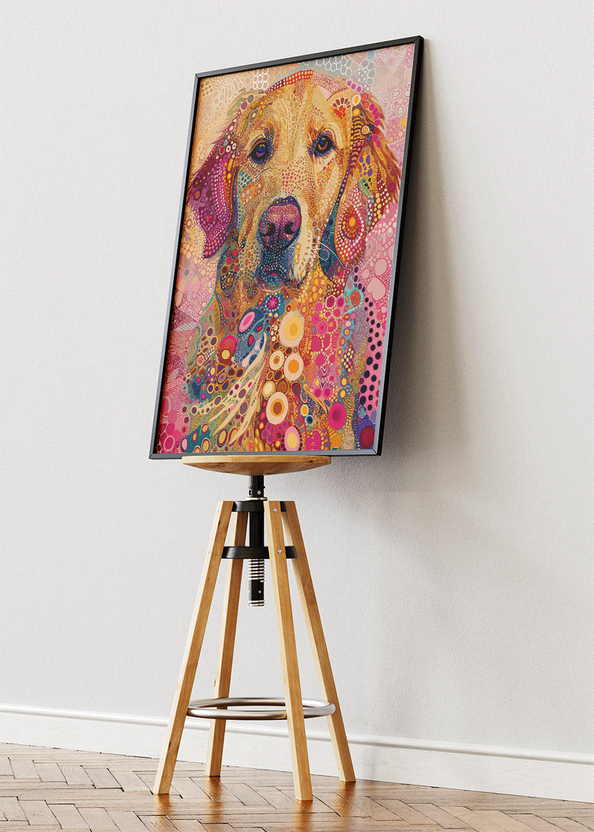 Colorful Dog Portrait Poster & Canvas Print – Psychedelic Pop-Art Canine Illustration