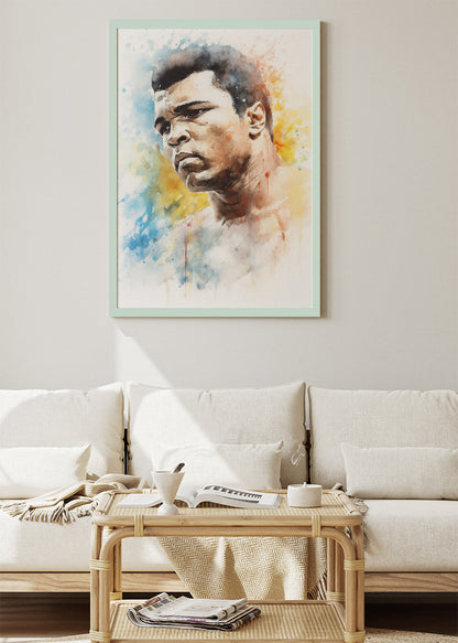Muhammad Ali Watercolor Portrait Poster & Canvas Art Print – Iconic Boxing Legend Wall Art