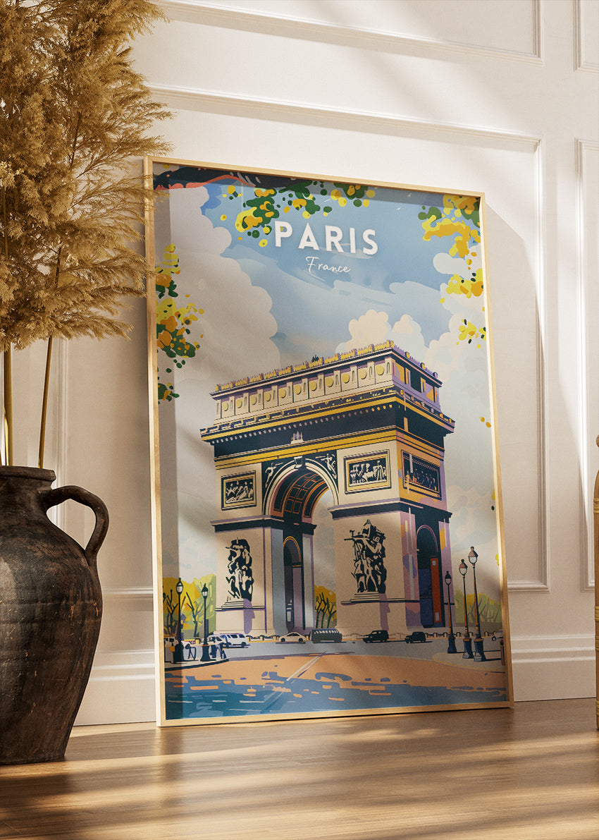 Paris France Poster & Canvas Print – Vintage Arc de Triomphe Travel Art