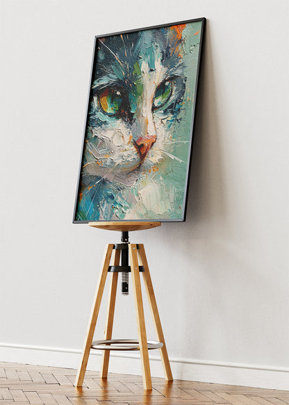 Abstract Cat Portrait Poster & Canvas Print – Colorful Textured Brush Art