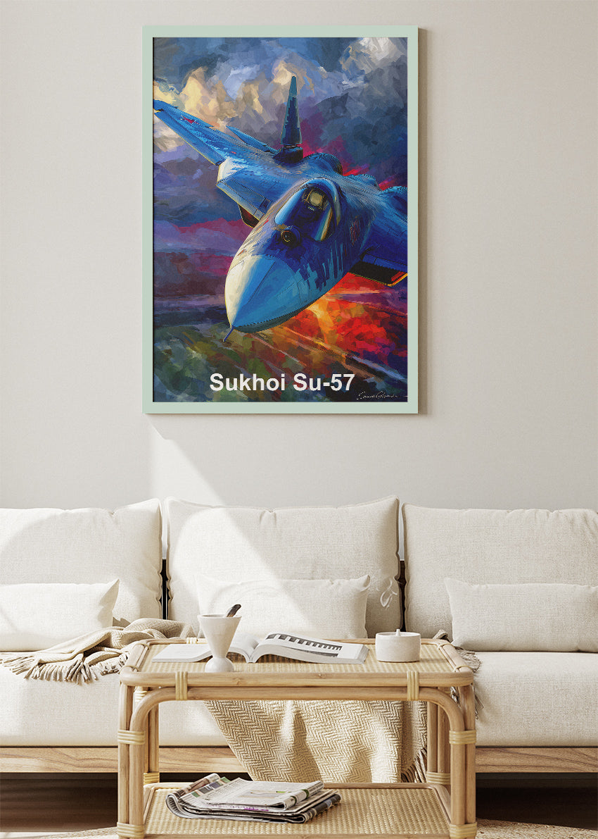 Sukhoi Su-57 Poster & Canvas Print – Illustrated Stealth Fighter Jet Art