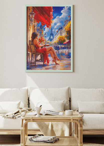 Paris Café Wall Art – Eiffel Tower Cityscape Canvas Print & Romantic French Street Poster for Living Room Decor UK