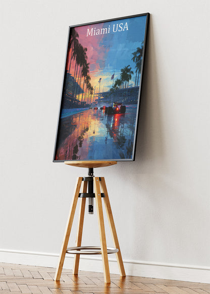 Miami USA Formula 1 Night Reflections Canvas Print & Poster – AI PRINT LAB