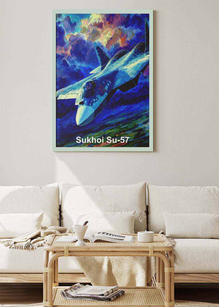Sukhoi Su-57 Poster & Canvas Print – Dynamic Illustrated Stealth Jet Art