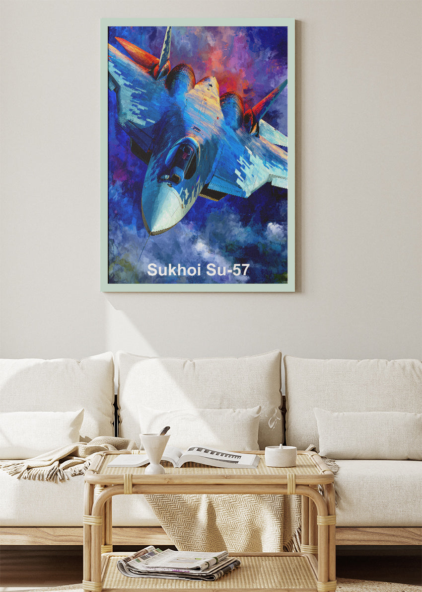 Sukhoi Su-57 Poster & Canvas Print – Illustrated Stealth Fighter Jet Art