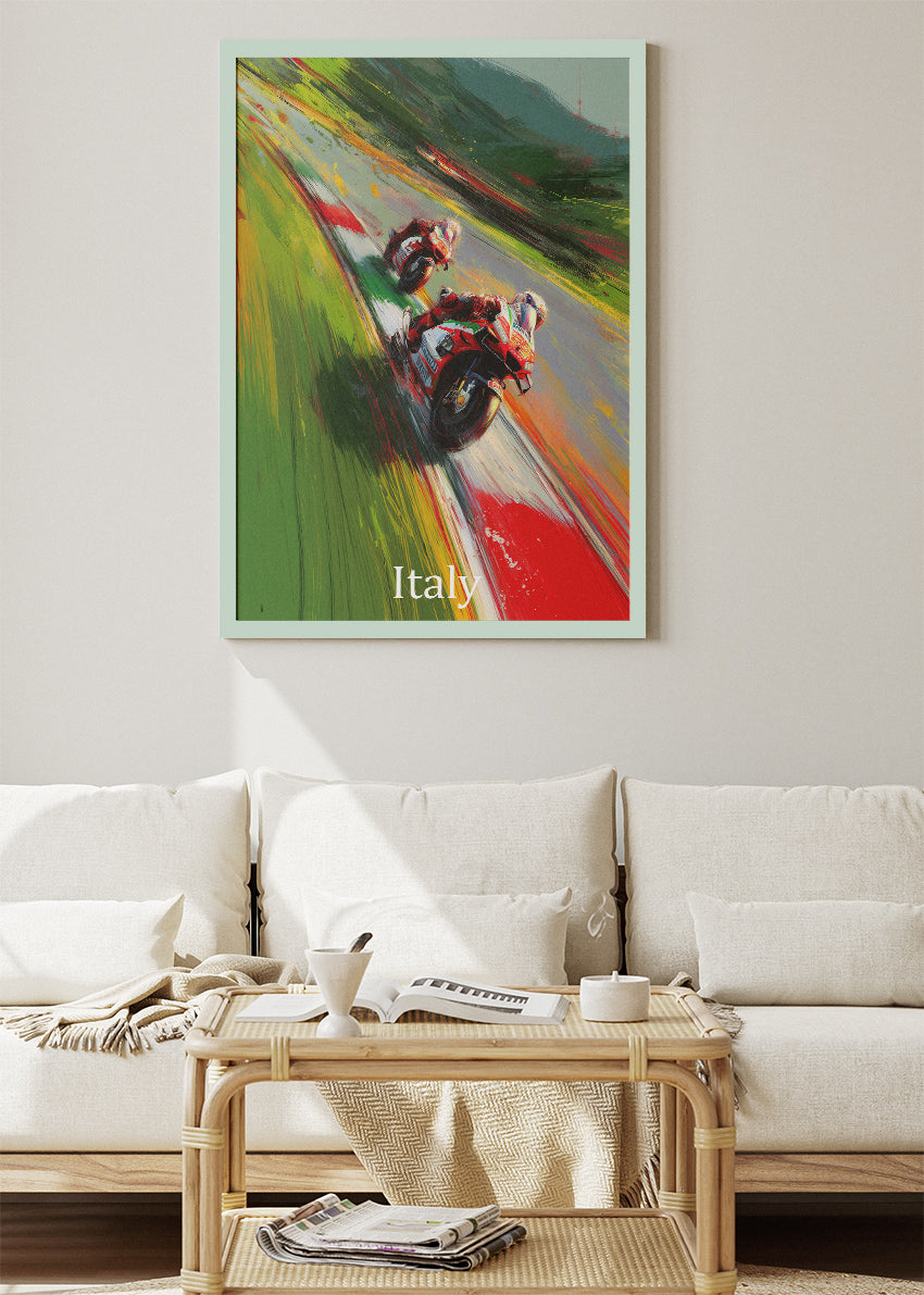 Italy Motorcycle Racing Corner Motion Wall Art Poster & Canvas