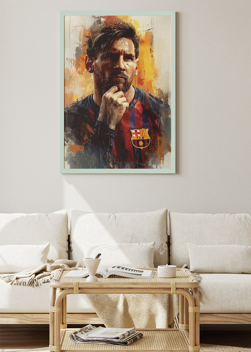 Lionel Messi Barcelona Expressive Portrait Wall Art | Iconic Football Poster & Canvas