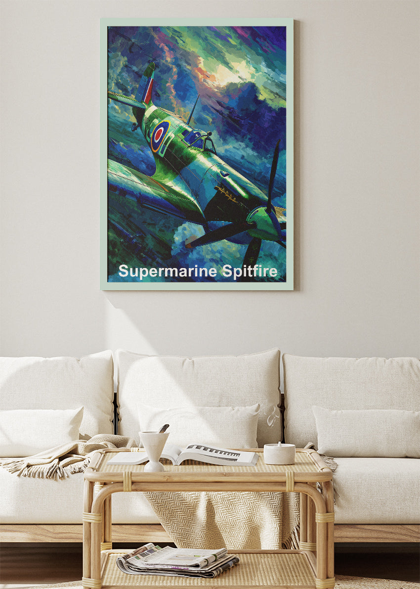 Supermarine Spitfire Poster & Canvas Print – Illustrated WWII Fighter Aircraft Art