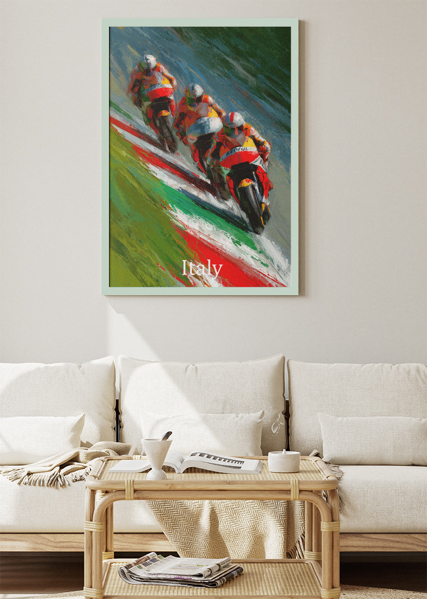 Italy Motorcycle Racing Team Motion Wall Art Poster & Canvas