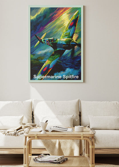 Supermarine Spitfire Poster & Canvas Print – Dynamic Illustrated WWII Fighter Art