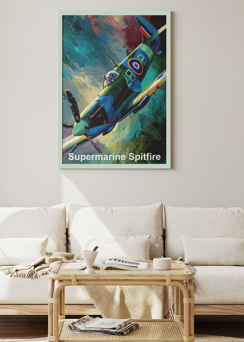 Supermarine Spitfire Poster & Canvas Print – Illustrated WWII Fighter Aircraft Art