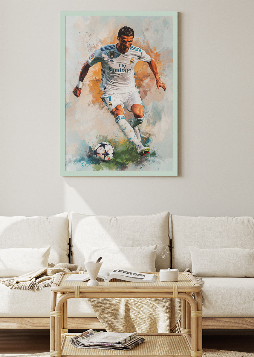 Cristiano Ronaldo Real Madrid Dribble Action Wall Art | Iconic Football Poster & Canvas