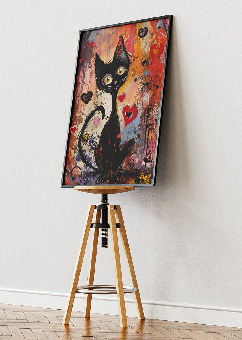 Graffiti Black Cat Poster & Canvas Print – Colorful Urban Street Art Cat Illustration