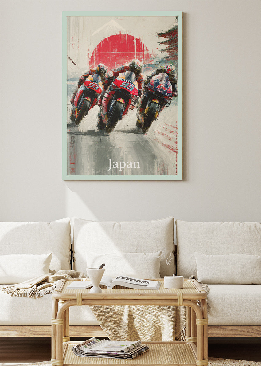 Japan Motorcycle Racing Rising Sun Formation Wall Art Poster & Canvas