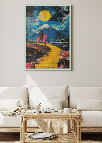 Neon Samurai Moon – Surreal Fantasy Landscape Canvas & Poster Print – AI PRINT LAB