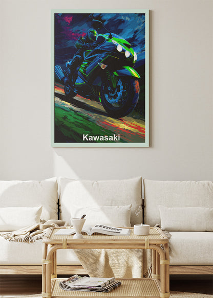 Kawasaki Night Ride Superbike Wall Art Poster & Canvas