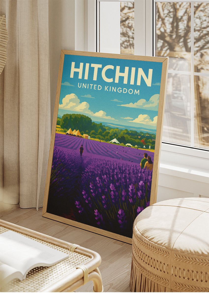 Hitchin Lavender Field Poster & Canvas Print – Illustrated Hertfordshire Art – A1000