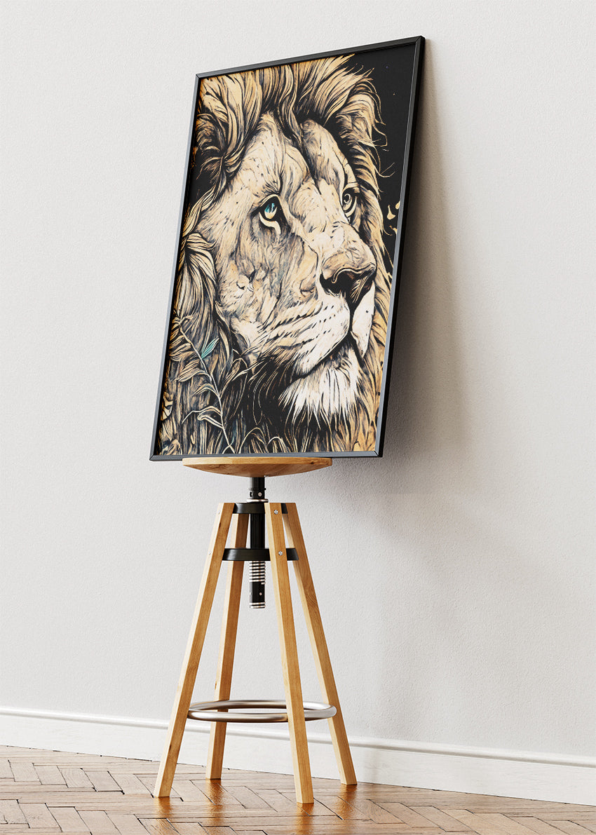 Majestic Lion Portrait Poster & Canvas Print – Detailed Wild Animal Illustration