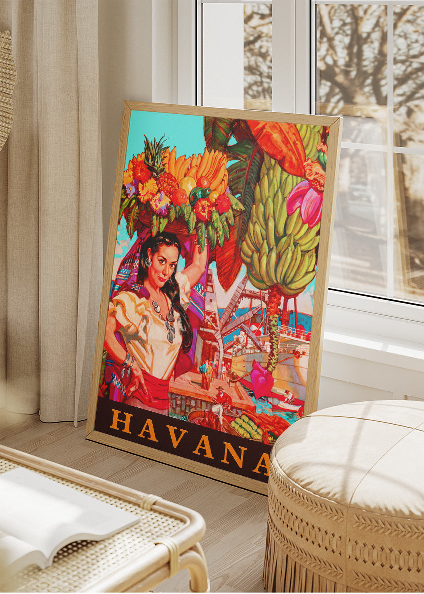 Havana Cuba Fruit Market Dancer Poster & Canvas Print – Vintage Tropical Art