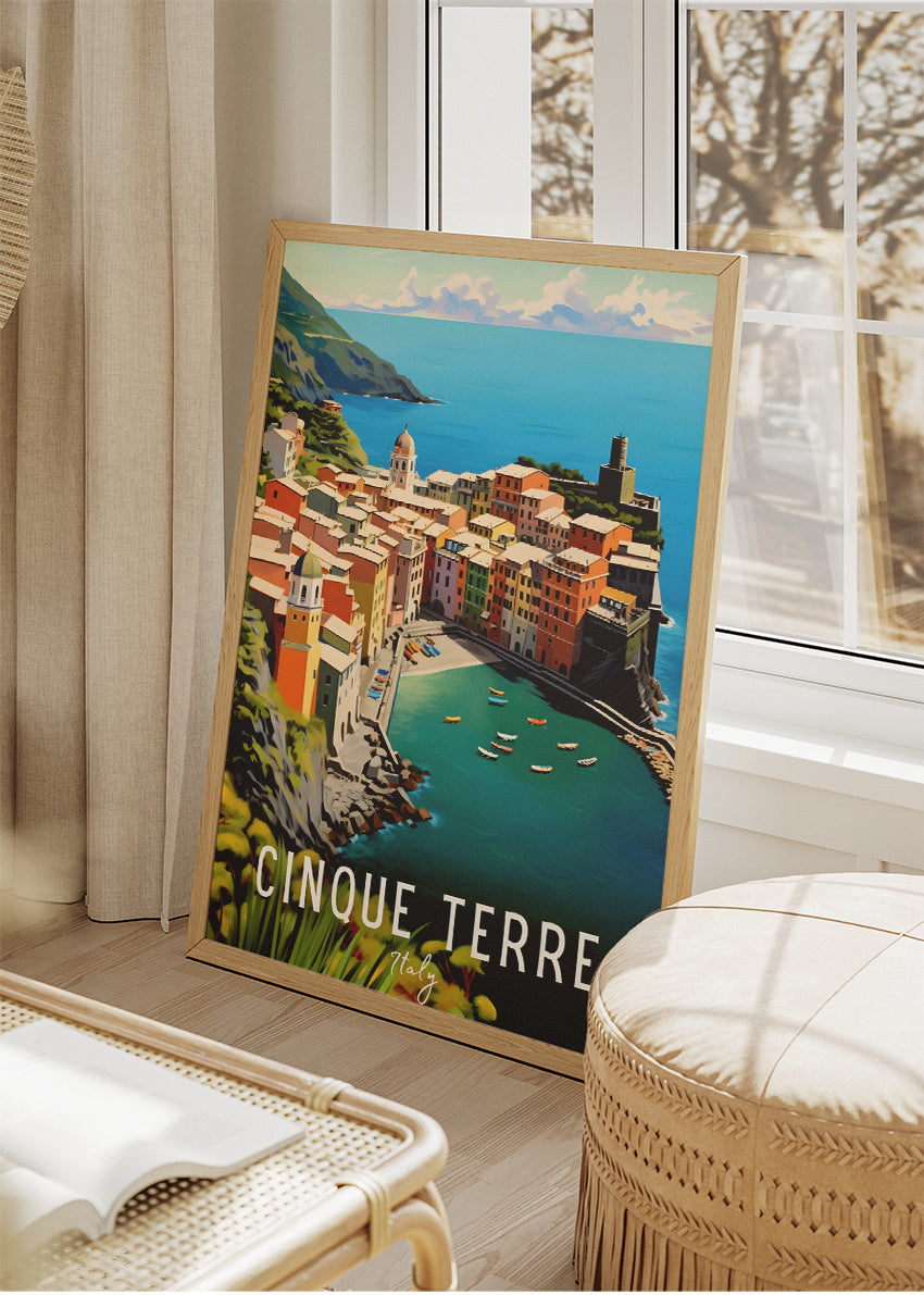 Cinque Terre Italy Poster & Canvas Print – Illustrated Vernazza Coastal Art