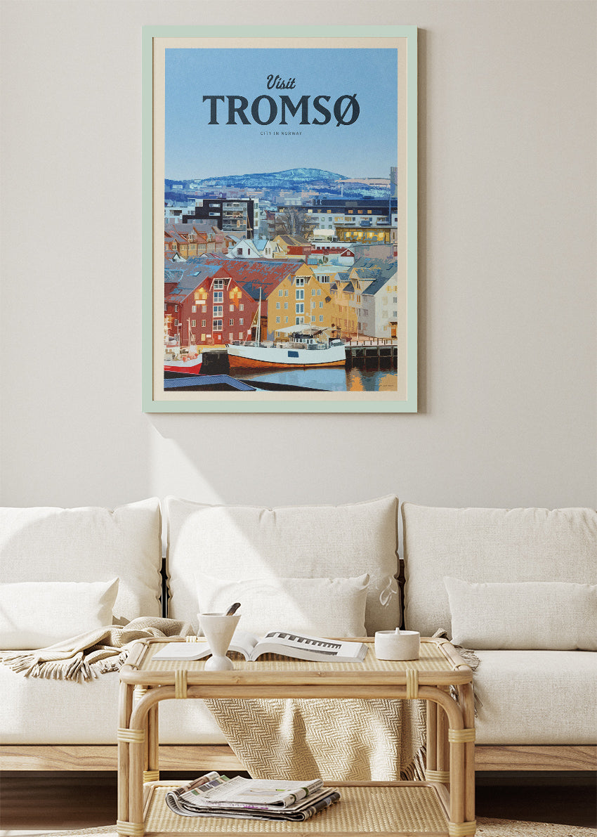 Tromsø Norway Poster & Canvas Print – Modern Illustrated Arctic Harbour Art