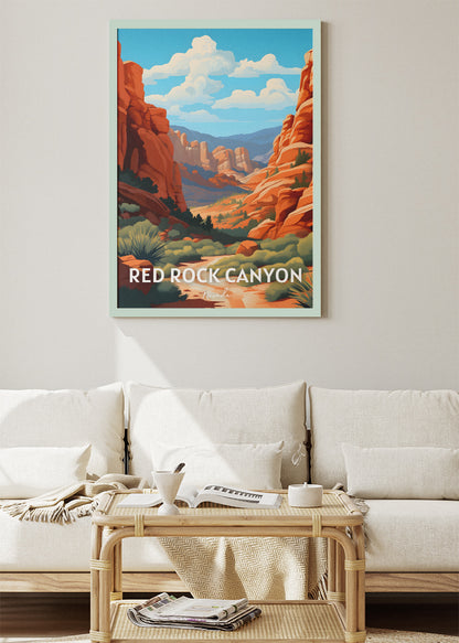 Red Rock Canyon Poster & Canvas Print – Nevada Desert Canyon Landscape Illustration Wall Art