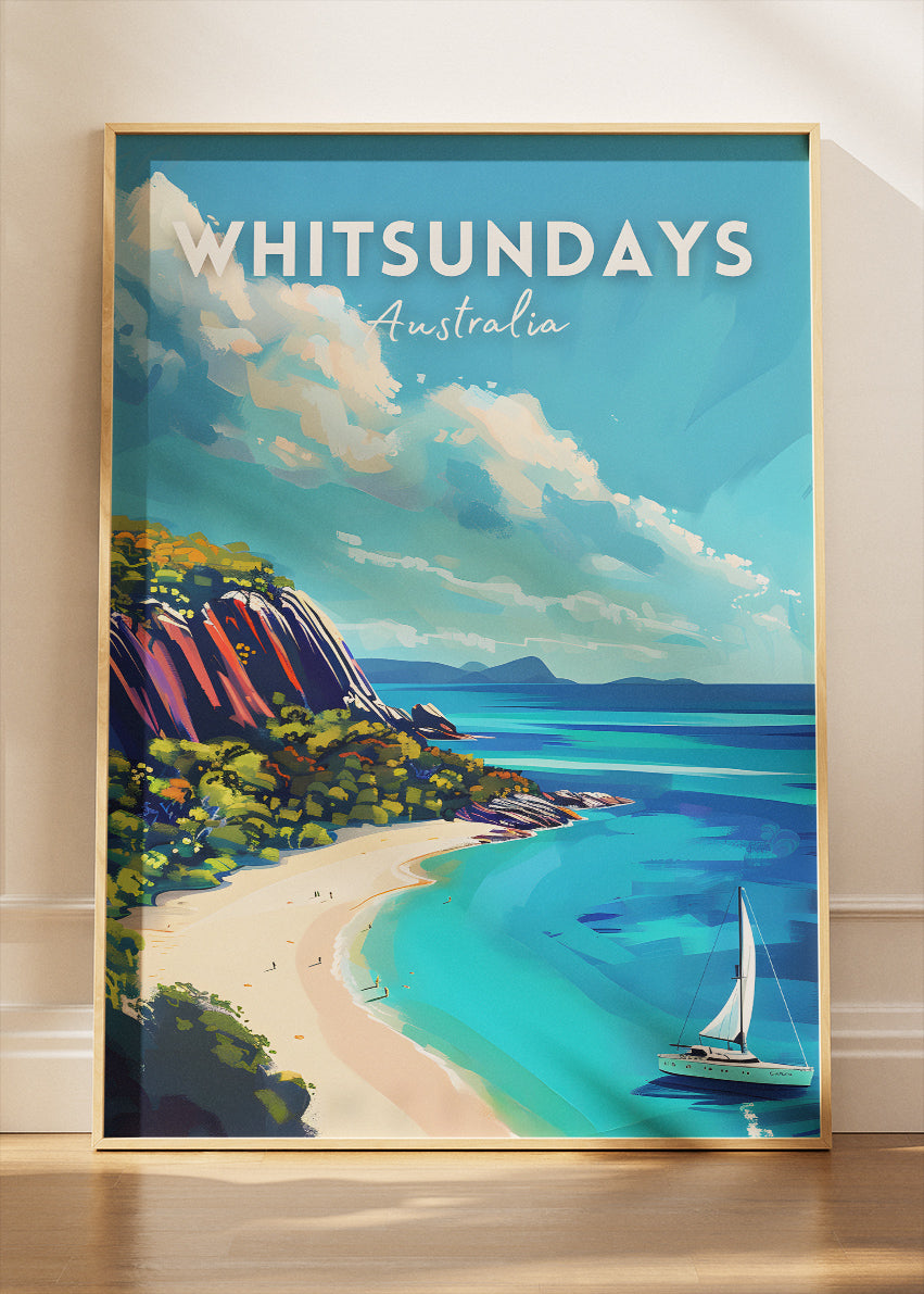 Whitsundays Australia Travel Poster & Canvas Wall Art – Tropical Beach Print