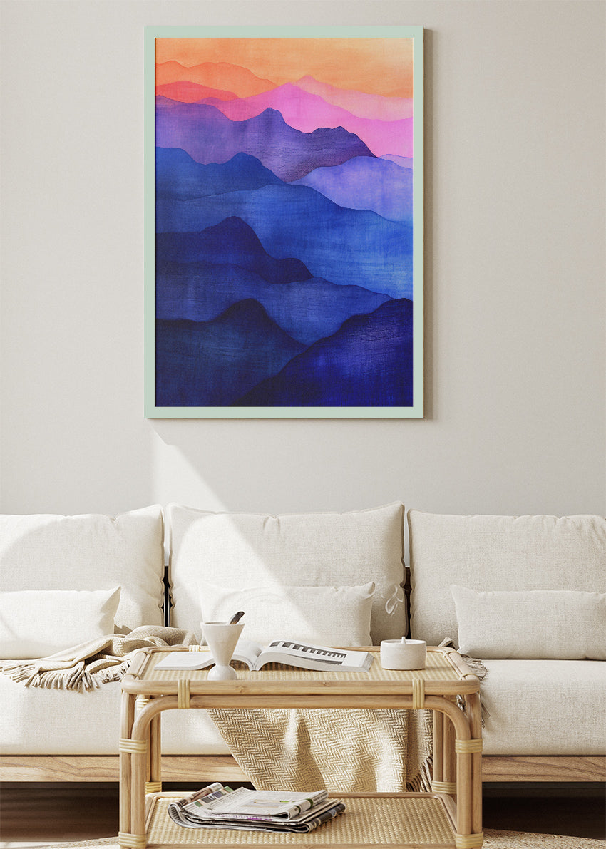 Indigo Mountain Layers – Modern Gradient Landscape Canvas & Poster Print – AI PRINT LAB